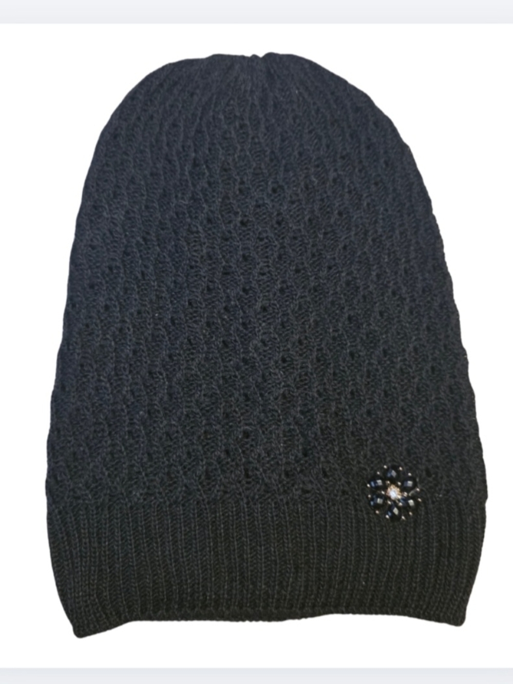 D&Y Black Knit Beanie with Decorative Brooch - Picture 1 of 2